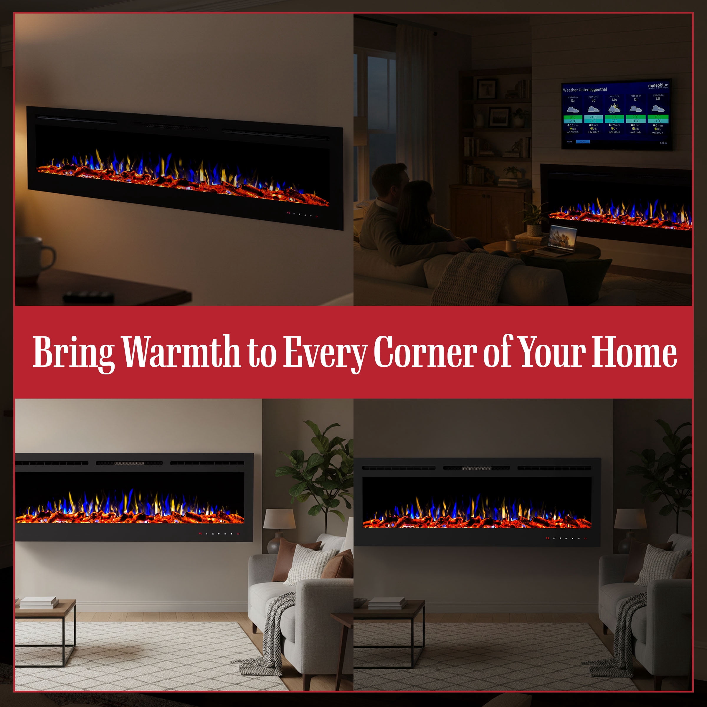 Somerset Home 72-inch Wall Mount Electric Fireplace with Remote Control (Black)