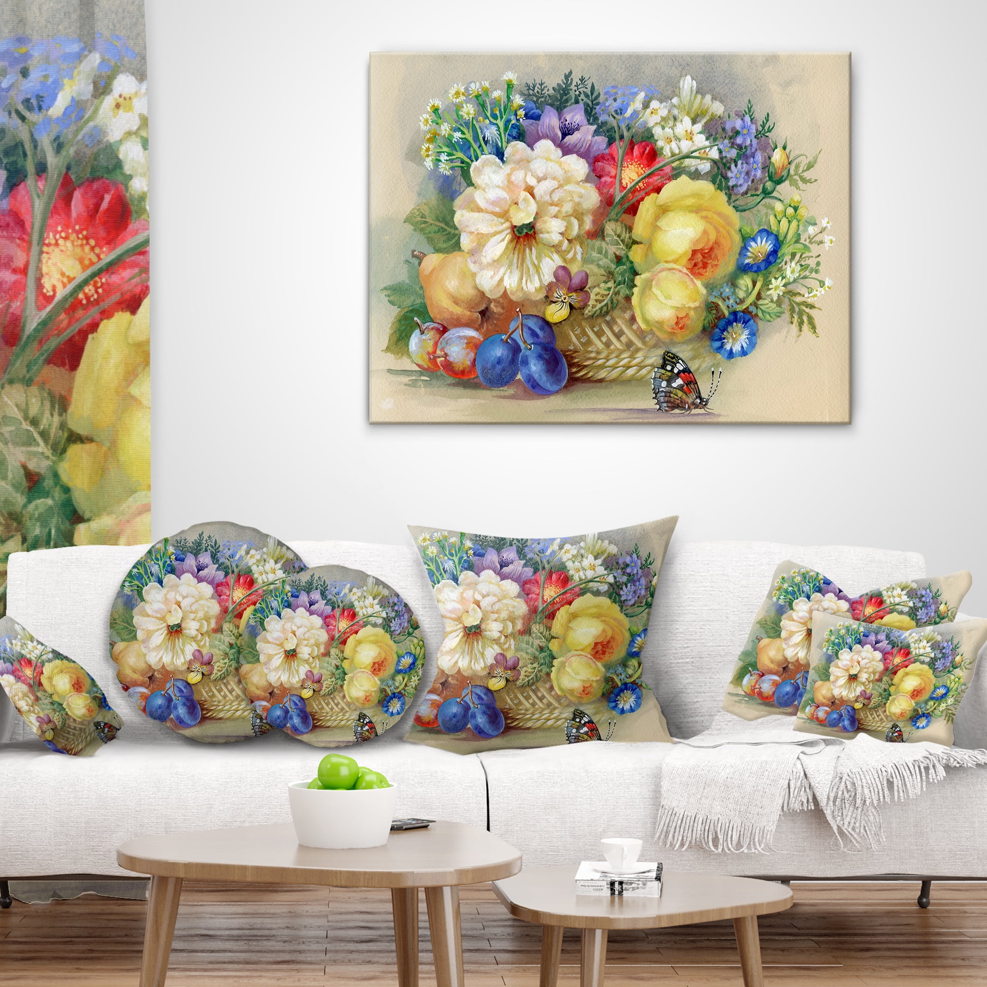 Designart Bunch of Flowers and Fruits - Floral Throw Pillow - 12x20