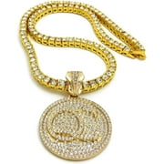 Hip Hop Iced Gold Plated Cubic Zirconia QC Quality Control Pendant & 3mm 18" 1 Row Tennis Chain Necklace Set