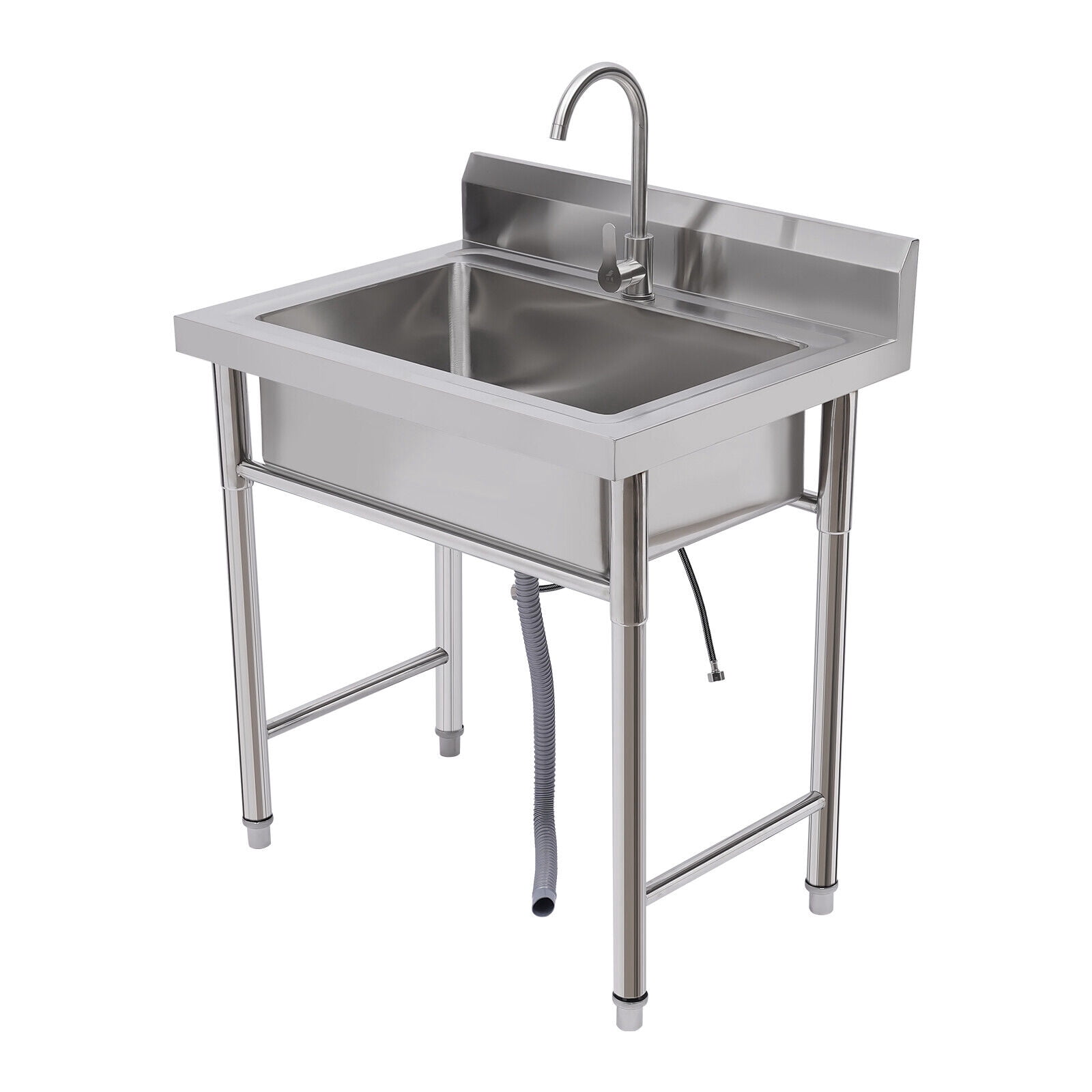 Kitchen Sink Stainless Steel Sink Commercial 1 Compartment Utility Sink with Faucet Silver Sink