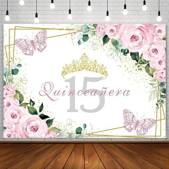 Quinceanera Dreamscape Backdrop - 8x6ft Pink Floral Butterfly Design for 15th Birthday Celebrations, Perfect for Photo Booths and Studio Props, Create Lasting Memories