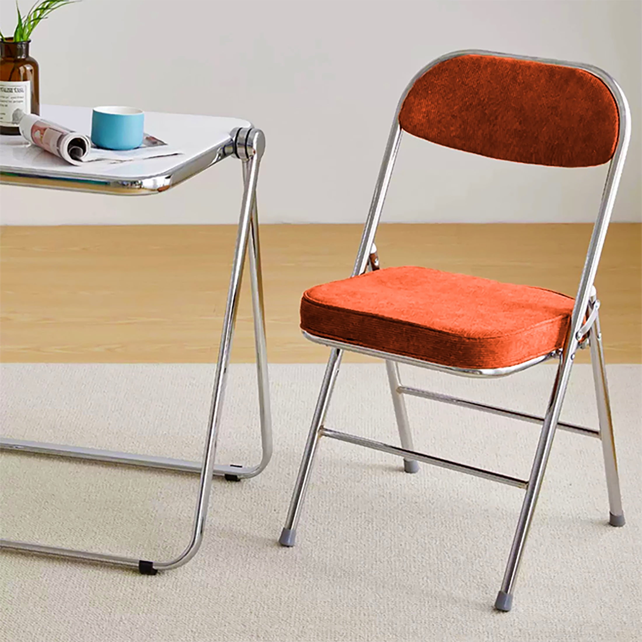 RTC Group Vurban Furniture Padded Folding Chairs with Cushion, Durable & Portable Foldable Fabric Chairs for Indoor & Outdoor, Party, Dining, Work, Banquet - Citrus Orange, Set of 2
