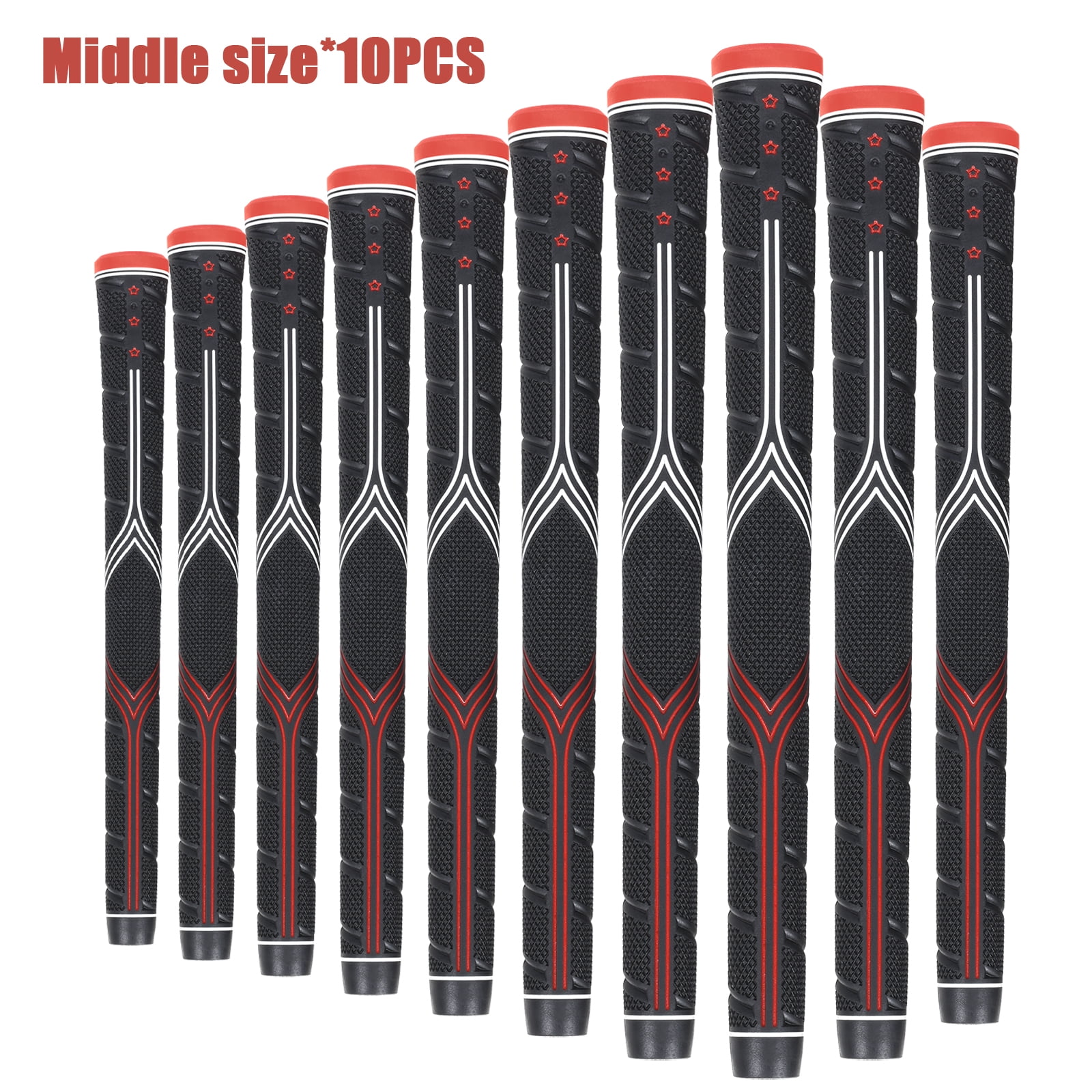 10PC Premium Golf Grip – Black Rubber Anti-Slip Handle (Standard/Medium/XL) – High Feedback Golf Club Grip for Enhanced Control Midsize Red10pcs