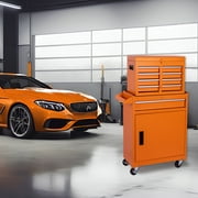 Seizeen Rolling Tool Box, 2-IN-1 Steel Tool Chest and Storage Cabinet, Removable Tool Box Organizer On Wheels with 5 Sliding Drawers for Garage Workstation Workshop, Orange