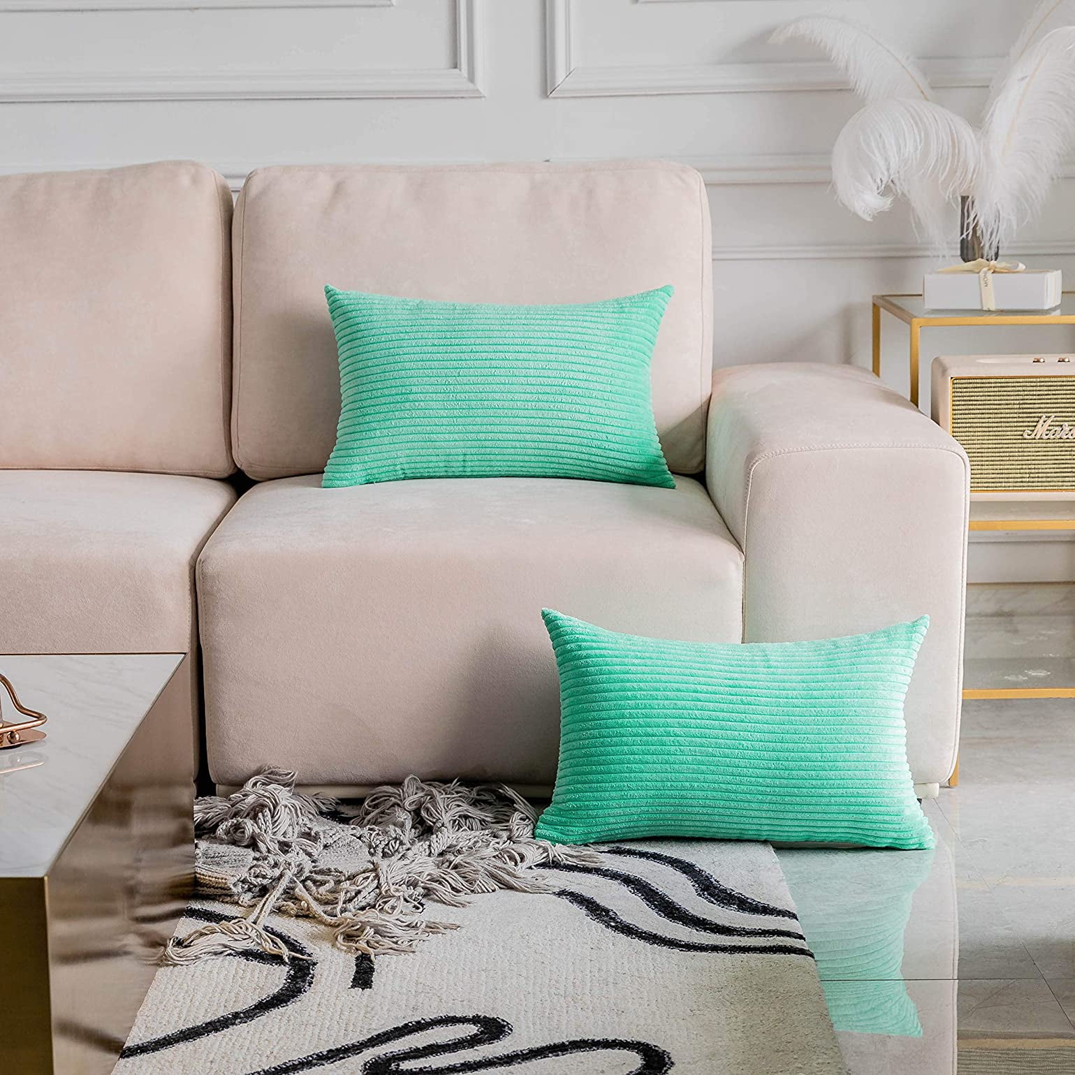 Saydy Pink Throw Pillows Euro Sham Striped Corduroy Velvet Throw Pillow Covers Cushion Cover For Couch 24 X 24 Inch 60cm Set Of 2 Baby Pink