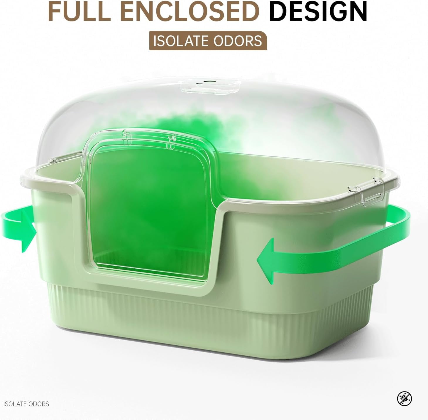 Cat Litter Box with Litter Mat and Scoop,High Wall Enclosed Cat Litter Boxes for Anti-Leakage, Covered Kitty Litter Box with Handle and Buckles for Portability and Privacy, Odor Control (Green)
