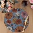 thumbnail image 3 of Blue Vintage Peony Round 15 Inch Placemats Set of 4, Summer Botanical Retro Art HeatResistant Non Slip Place Mats for Dining Table, Wipeable Braided Kitchen Table Mats for Housewarming, 3 of 9