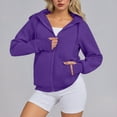 thumbnail image 4 of HOMBOM Crop Sweatshirt for Women Zip up Sports Gym Purple with Pocket Hooded Solid Long Sleeve Womens Tops, 4 of 7