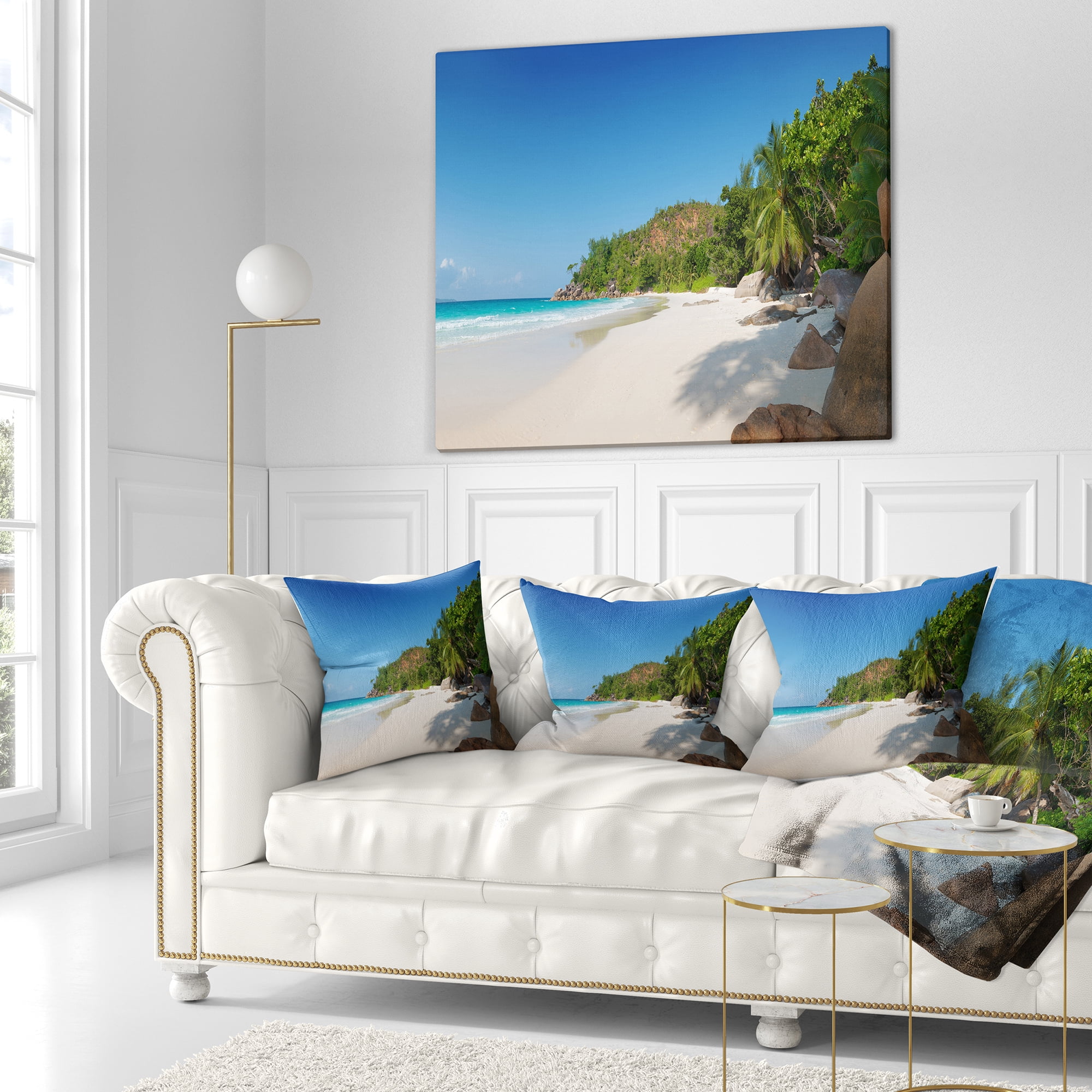 Designart Anse Georgette Beach Light Blue - Seascape Throw Pillow - 18x18