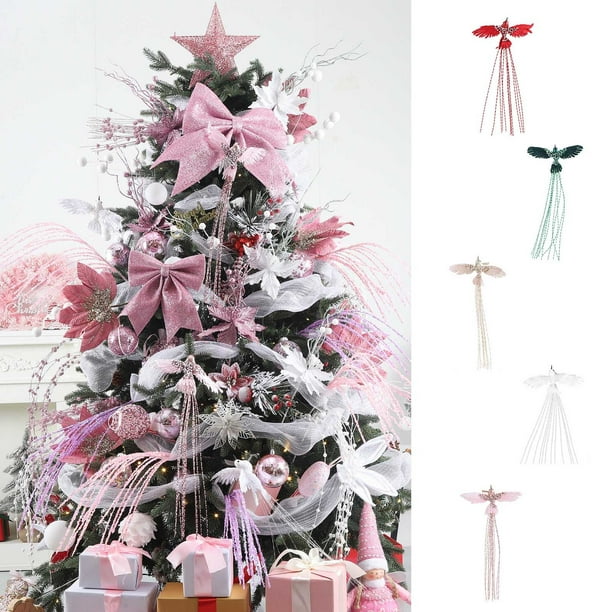Adornos Navideños de Pájaros con Flor de Pascua y Purpurina | Plástico Verde | 26 G | 43 X 20 Cm | Decoración para Bodas | Adornos Colgantes para Regalos | 2 Unidades