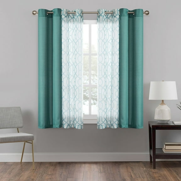 Mainstays 4-Piece Transitional Printed Grommet Light Filtering Window Curtain Panel Set, Pacifica Aqua, 63" x 110"