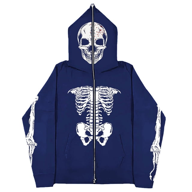 HUITKMM Mens Hoodie Men's Glow In The Dark Skeleton Zip Hoodie