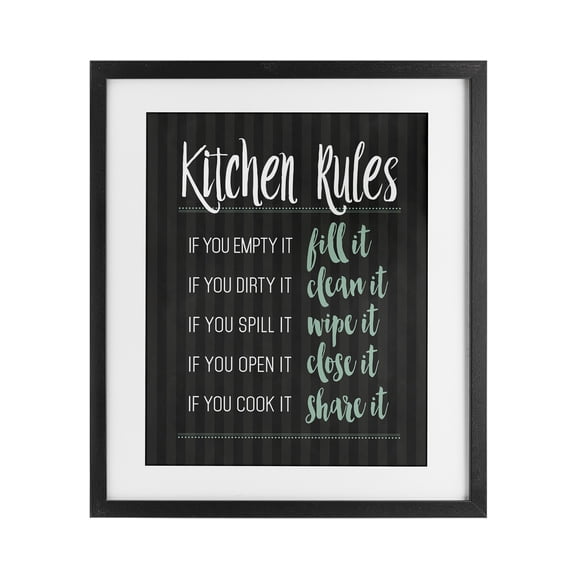 Kitchen Rules Black & Green Black Framed Print Under Glass, design by Lettered and Lined
