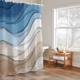 thumbnail image 6 of Blue Brown Shower Curtains for Bathroom, Gradient Abstract Wave Geometric Modern Washable Fabric Shower Curtain with Hooks Waterproof Bathroom Decor Sets, 72 x 96 Inches, 6 of 9