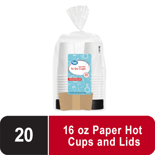Great Value Everyday To Go Cups, Lids & Sleeves, 16 fl oz, 20 Count