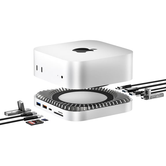 Restored RayCue Mac mini M6, M5 Pro, M4 Dock, Aluminum Stand HDMI Hub for Mac mini M4/M5 Pro and M6 2026 with M.2 NVMe/SATA SSD Enclosure, 4K60Hz HDMI,10G USB A/C, USB-C Charge, SD/TF, Audio