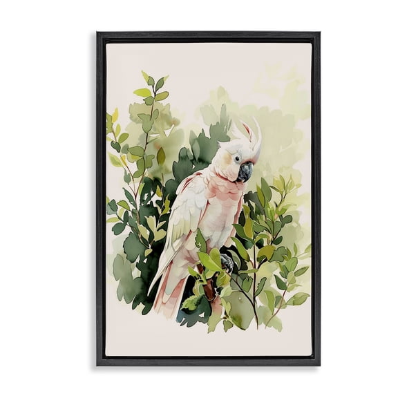 Stupell Industries Tropical Parrot Cockatoo Animals Painting Black Floater Framed Canvas Art Print Wall Art, 17 x 25