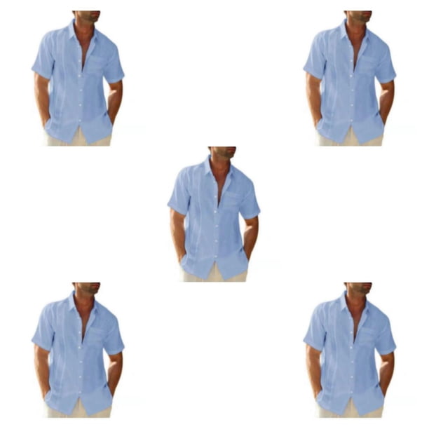 Sonducket Camisa de poliéster para hombre, informal, de manga corta, transpirable, con botones, cuello levantado, para oficina, camisas de Type2 NO2