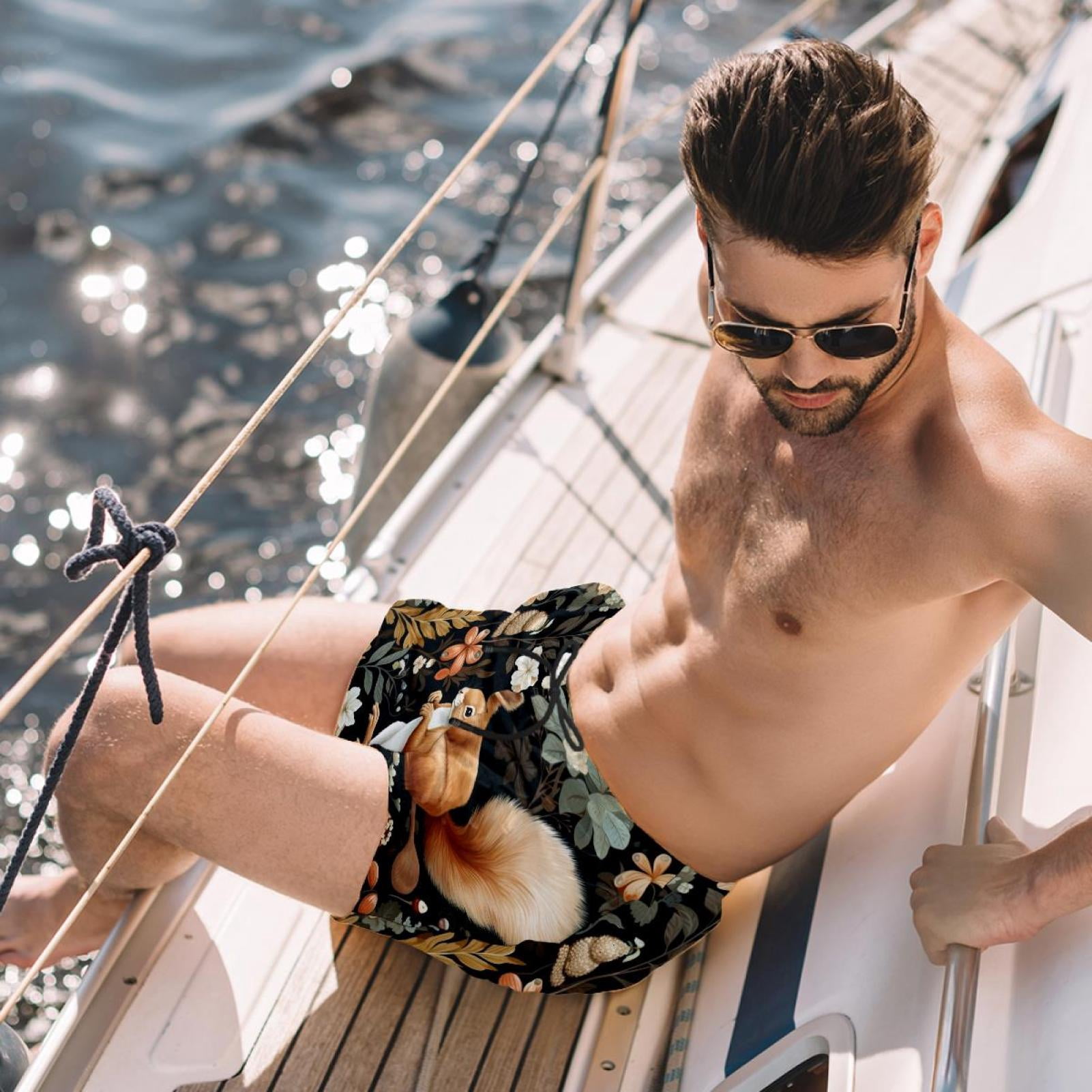 luoweisi Men's Beach Shorts Quick Dry Swim Trunks with Mesh Lining Squirrel S