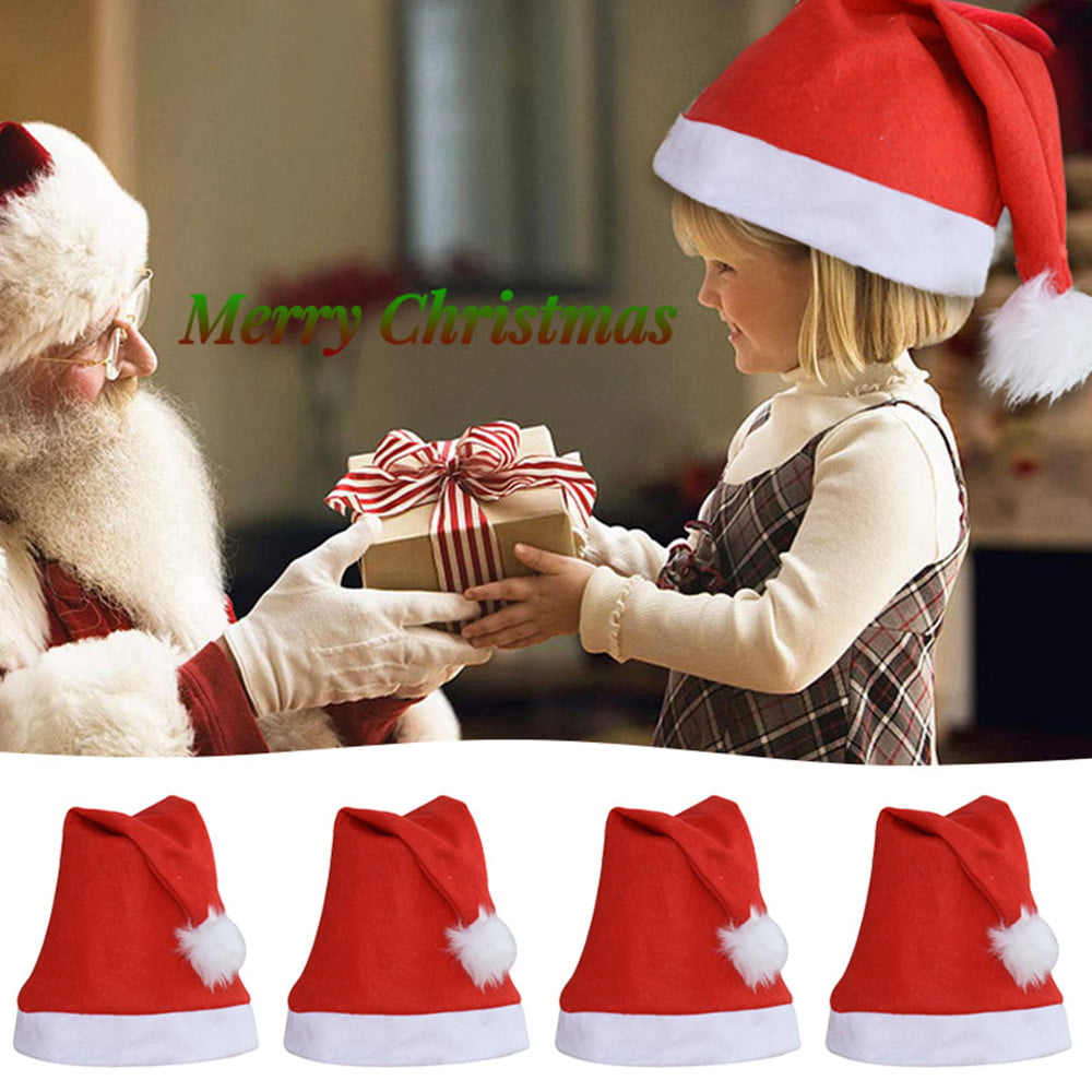 Cute Christmas Xmas Party Babies Quality Velour Santa Hat with Mitten Fur Pom 