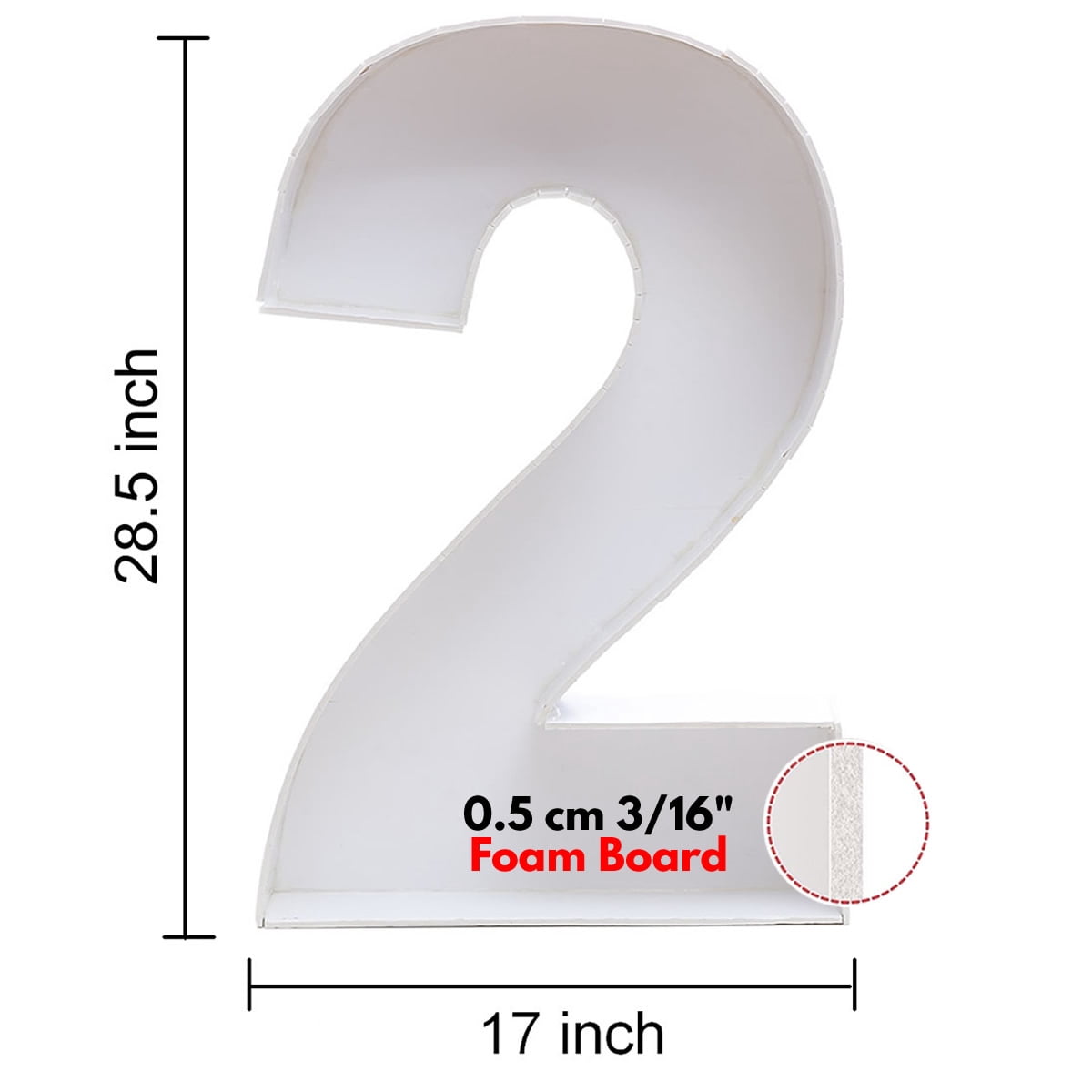 Number Balloon,Marquee Numbers 2 Pre-Cut Kit Cardboard Light Up Mosaic Numbers for Balloons Foam Board for 2th Birthday Giant Backdrop Boy Girl Party Anniversary Decorations