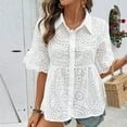 thumbnail image 5 of ITSAME Women's Shirt Blouse, Ruffles Short Sleeve Hollow Out Cute Collar Summer 2025 Tunic Tops White 2XL, 5 of 8