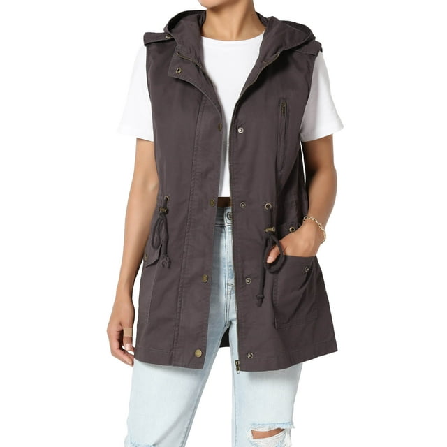 TheMogan Women's PLUS Drawstring Loose Fit Utility Vest Sleeveless Military Jacket