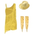 thumbnail image 2 of TiaoBug Kids Girls Shiny Tassel Latin Dance Dress Salsa Rumba Tango Outfits with Gloves Hat Set Gold 14, 2 of 5