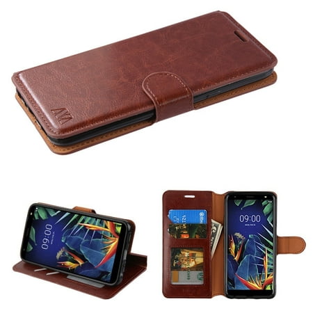 LG K40 Phone Case Leather Flip Wallet Case Cover Stand Pouch Folio Book Magnetic Buckle with Credit Card / ID Slots Holder & Cash Pokcet [Kickstand Feature] BROWN Case Cover for LG K40 (Best Feature Phone 2019)