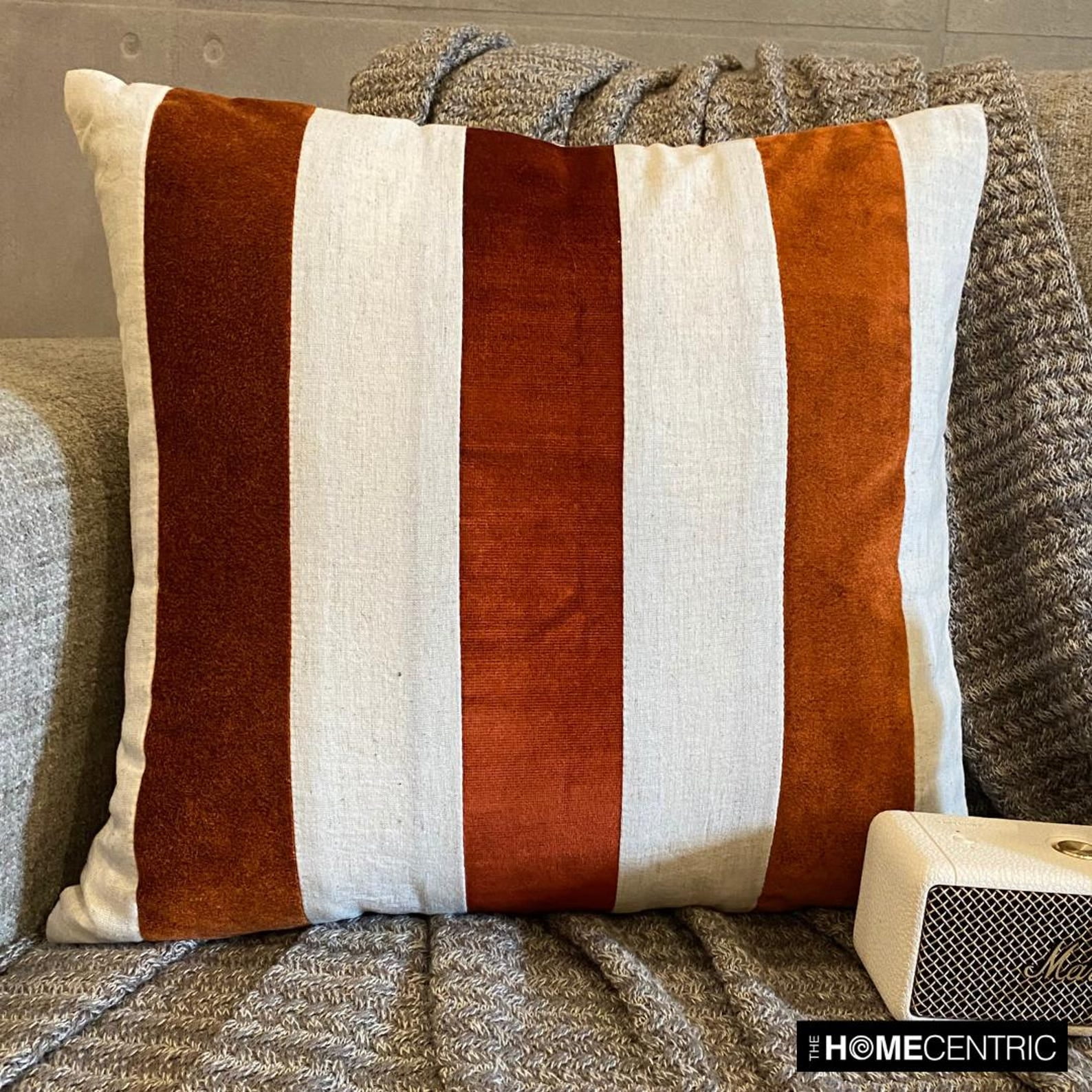 Autumn Throw Pillow covers Orange 26"x26" (65x65 cm) Velvet & Linen Patchwork, Striped, Color Block, Halloween, Fall, Autumn Decor, Fall Home Décor Pillowcase, Modern - Velvet Band Orange