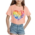 thumbnail image 1 of Nwiuh T-Shirts Graphiques Mignons avec Cœur pour Femmes, Manches Courtes, Col Ras du Cou, Coupe Régulière, Blouse, Adolescentes, Été, Décontracté, Basique, Hauts Tee (Rose Pâle, 9-10 Ans), 1 of 4