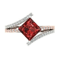 2.3075 ct Princess Cut Natural Garnet Solitaire with Simulated Diamond Accents 18K White/Rose Gold Womens Engagement Ring