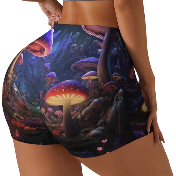 Fotbe Jungle Path Glowing Mushrooms Shorts Sin Costuras – Shorts Deportivos de Cintura Alta para Mujer, Elásticos para Gimnasio, Yoga, Running o Ciclismo-Medium