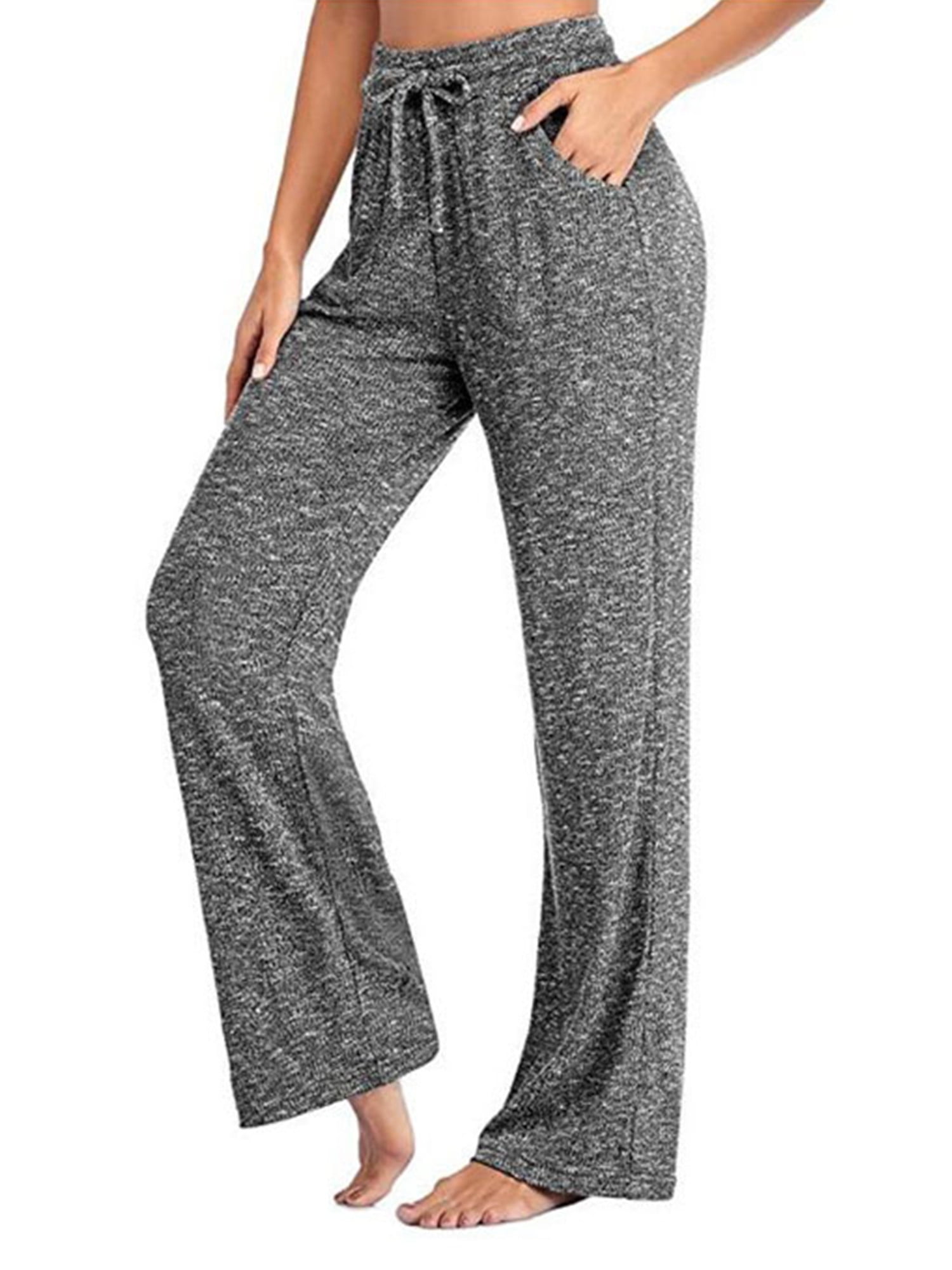 HIMONE Womens Stretch Pajamas Lounge Pants with Pockets High Waisted  Drawstring Maxi Pants Ladies Lounge Loose Wide Leg Yoga Pants
