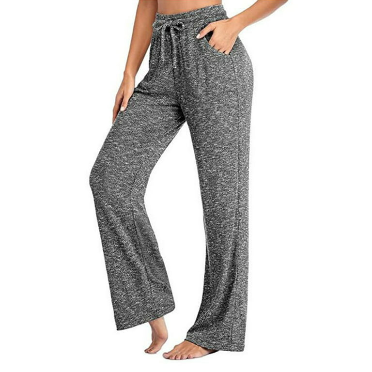 Lumento Lounge Pants for Women Pajama Pants High Waisted Casual Pants Plus  Size Stretch Long Wide Leg Pants Bootleg Gym Fitness Pants Dark Gray S
