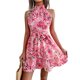 thumbnail image 2 of Mini Vestido Vintage de Mujer Sin Mangas Cuello Alto Floral Ruffle A-line Vestido con Cinturón Nituyy Rosa, azul. s/m/l/xl, vestido vaporoso y versátil, 2 of 5