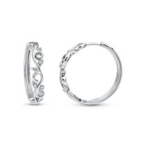 BERRICLE Sterling Silver Leaf Cubic Zirconia CZ Filigree Medium Fashion Hoop Earrings for Women, Rhodium Plated 0.98 inch