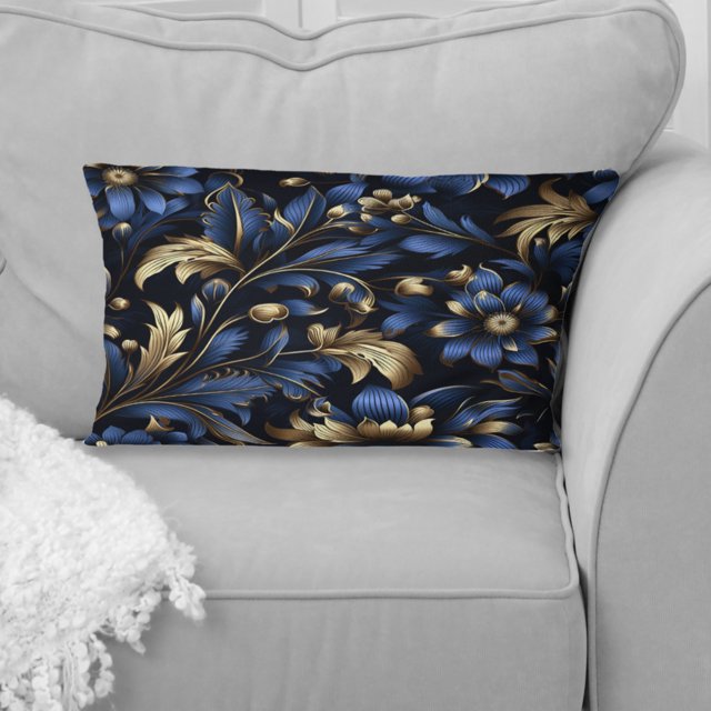Designart "Serenading Luxury In Gold And Blue Damask II" Damask Throw Pillow - Bohemian Pillow For Couch - Insert And Pillows Covers For Living Room Decor