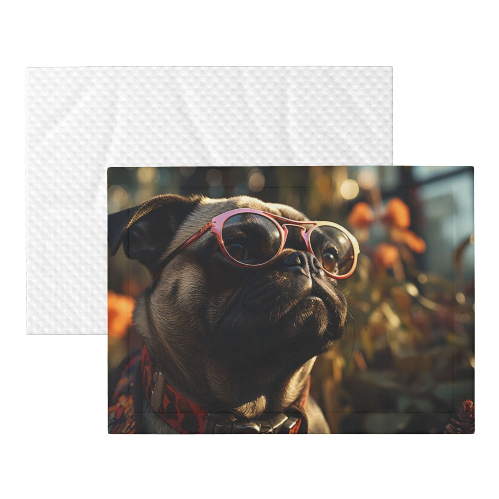 Naloa Pug Wearing Sunglasses Flowers Dog Blanket, 3 Sizes Cat Blanket for Indoor Cats Large Medium Small Dog Gifts-Large