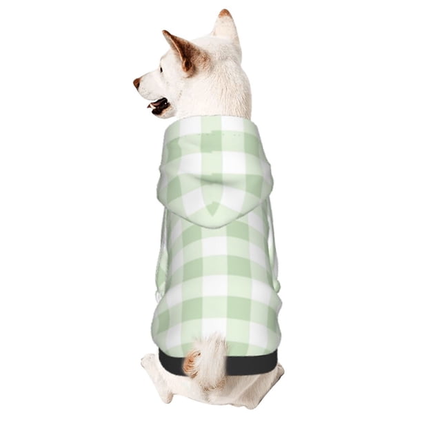Fotbe Green Checkboard Sudadera con Estampado para Perros Pequeños – Suéter con Capucha para Mascotas, Tela Suave de Forro Polar con Bolsillo-X-Large