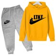 thumbnail image 3 of Conjunto de 2 piezas de sudadera con capucha y pantalón con estampado de marca de diseñador para niños y niñas, ropa deportiva informal de moda para primavera y otoño, 3 of 5