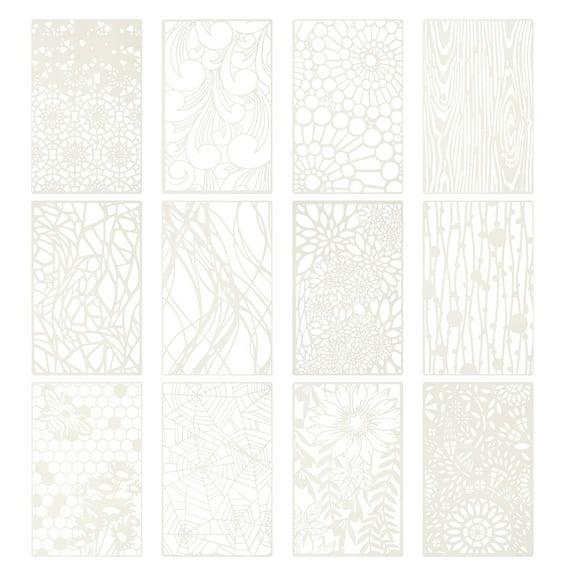 LINFANG 12 Pcs Flower Stencil Reusable Plastic Floral Paint Stencil Multipurpose Painting Template for Wall Adult Children DIY Enthusiast