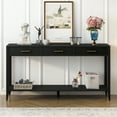 thumbnail image 3 of Harper & Bright Designs Long Console Table with Vertical Stripe Drawers, Sofa Table Entryway Table with Shelf, Entrance Table for Hallway Living Room, 60'' Black, 3 of 9