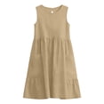 thumbnail image 6 of ClodeEU Women's Linen Blend Crinkle Sleeveless Crewneck Dress with Pockets ,Solid Color Casual Midi Dress Khaki,Womens Plus M, 6 of 6