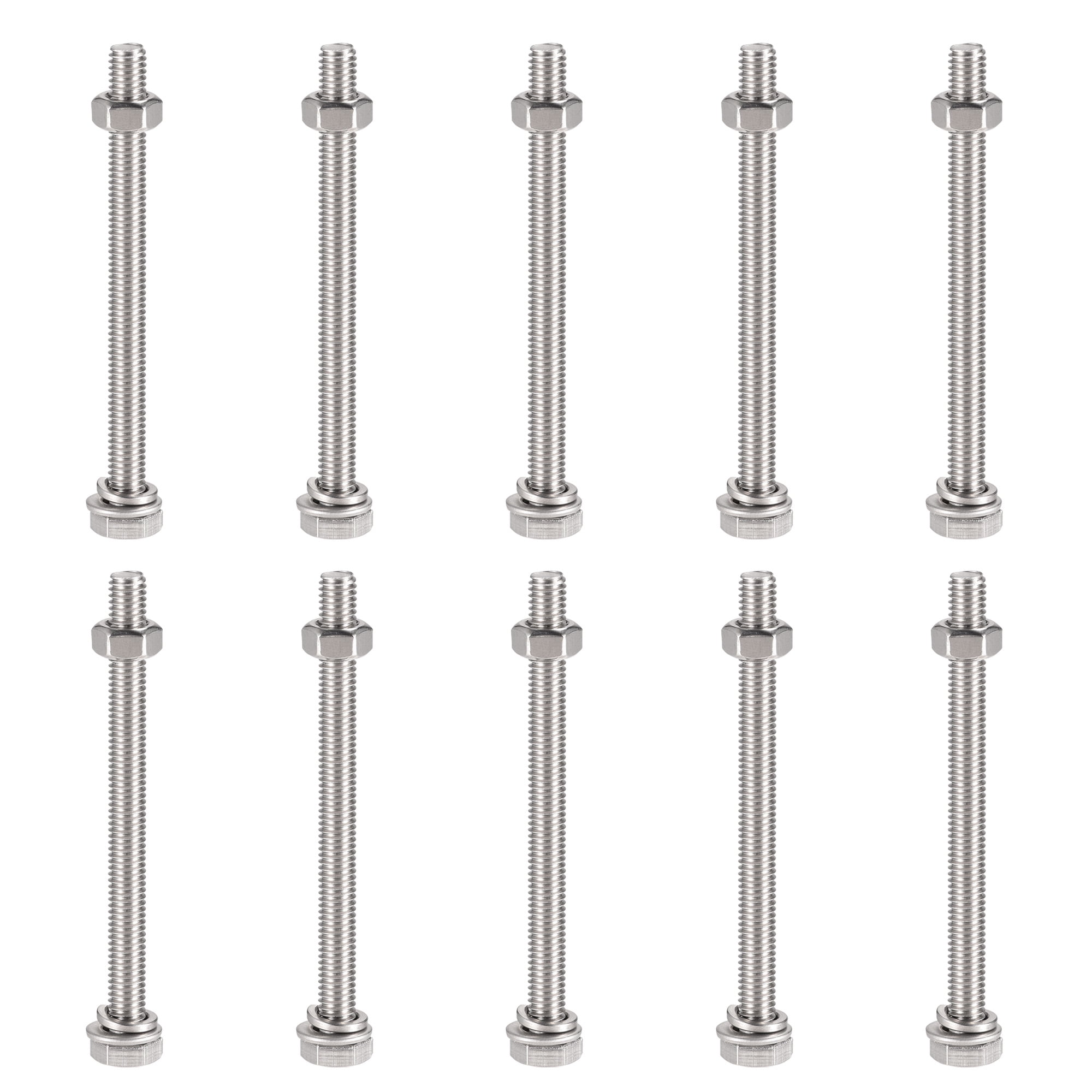 304 Stainless Steel Fully Thread Hexagon Bolts 6 Sets Nuts uxcell M8 x 16mm Hex Head Screws Bolts Flat & Lock Washers Kits 