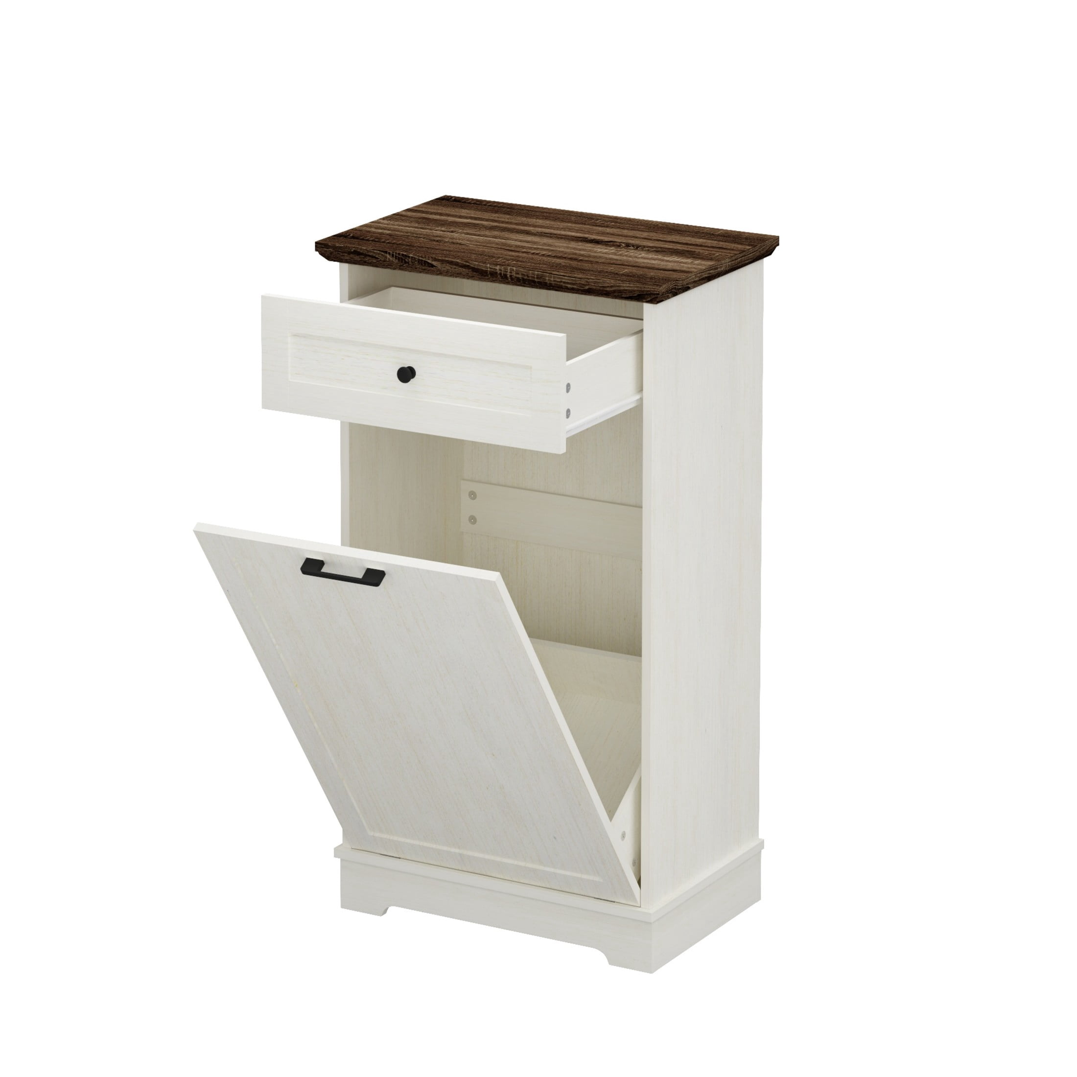 Noble House 13 Gallon Tilt Out Trash Cabinet, Wood Garbage Bin Holder with Drawer, Kitchen Storage, Antique White