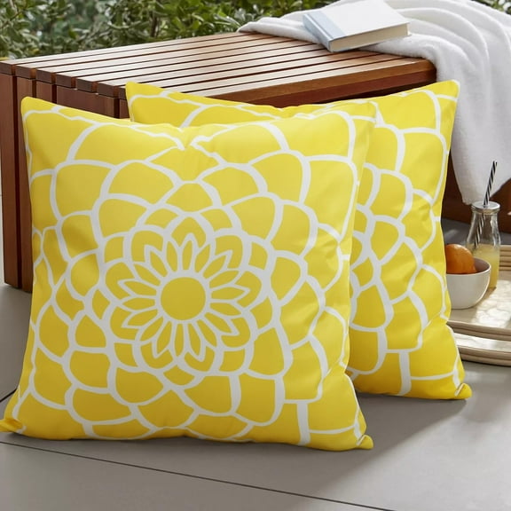 Lencenser 18โ x 18" Floral Yellow Mandala Polyester Throw Pillow Covers, Waterproof (2 Count)