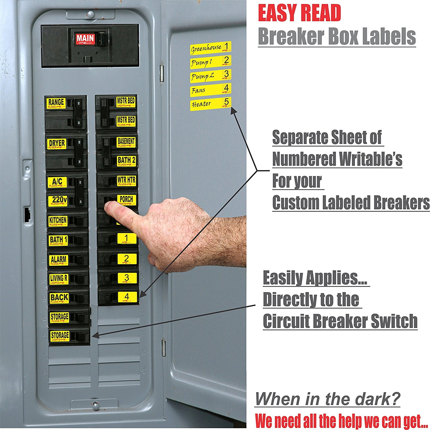 Easy Read Breaker Box Decals Tough Vinyl Labels For Circuit Breakers Great For Home Owners Apartment Complexes And Electricians Place Stickers Directly On The Breaker Switch Makes Identifying The Walmart Com