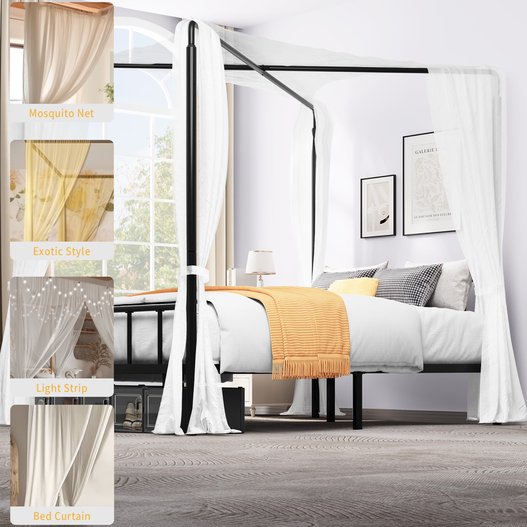 Dextrust Queen Modern Alloy Steel Canopy Bed Frame, Black - Walmart  Business Supplies, image size:2000x2000