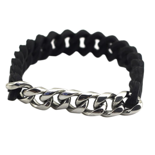 Brazalete de silicona Yinane de moda material acero Inoxidable de Cadena de Motocicleta 2 Colores 190 mm plata negro